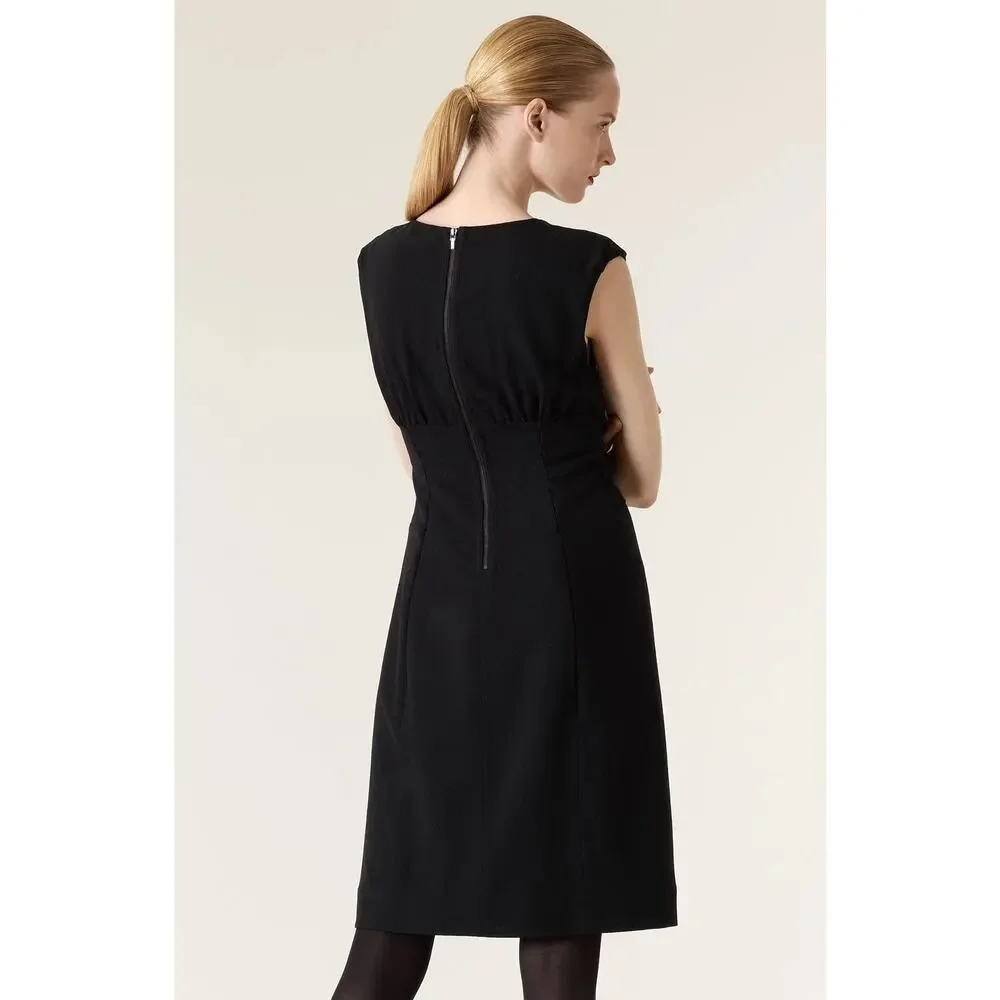 TORY BURCH Patrice Wool Crepe Dress Black Sheath Sleeveless Twist Front V neck 8